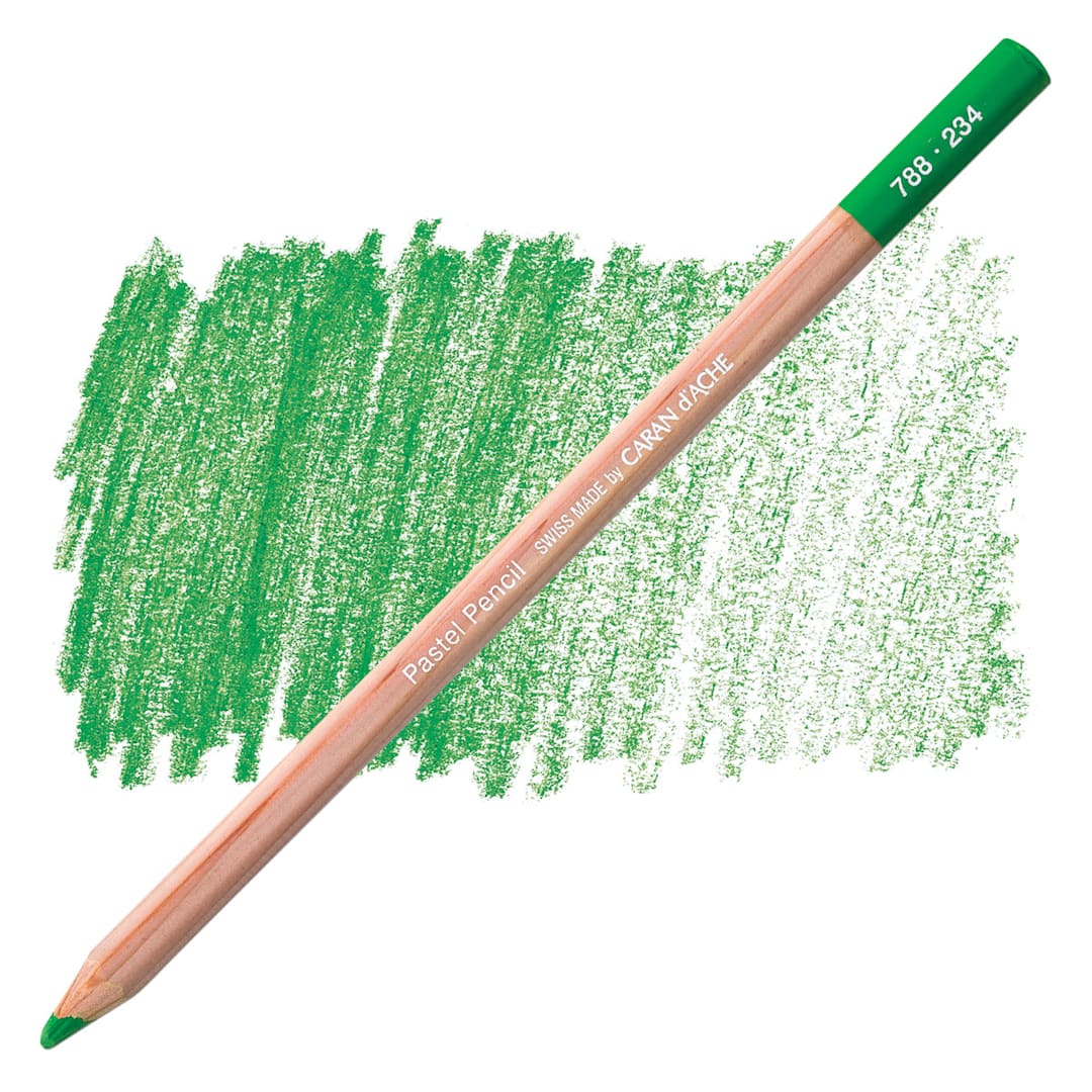 Open in modal - Caran d'Ache Pastel Pencil - Mid Moss Green 30 pencil and swatch