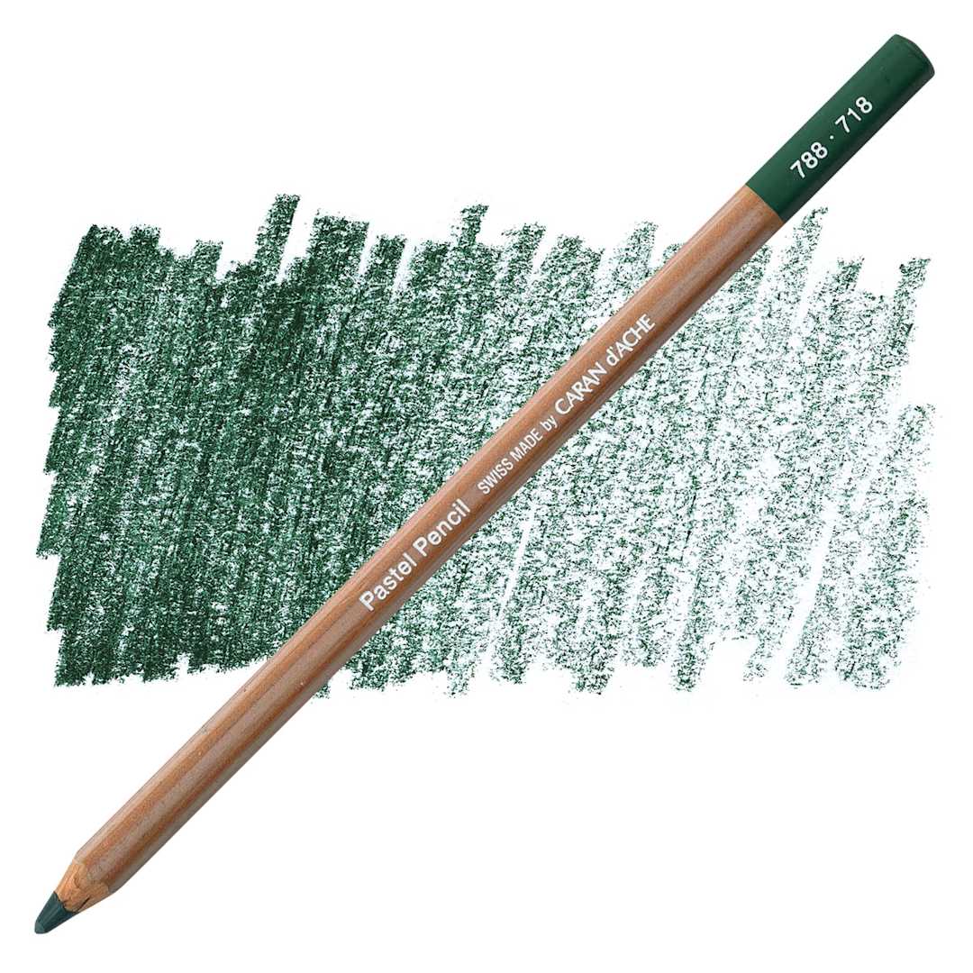 Open in modal - Caran d'Ache Pastel Pencil - Mid Phthalo Green pencil and swatch
