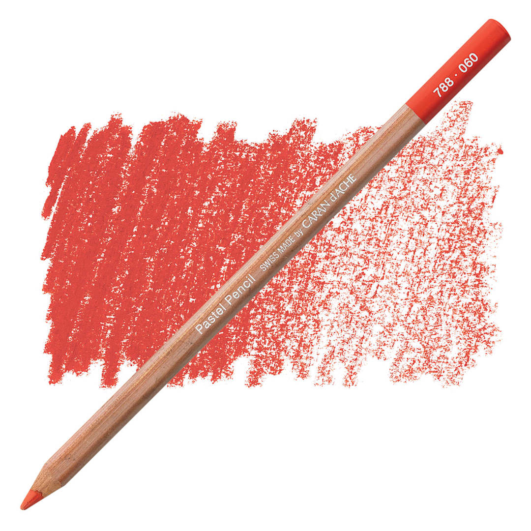 Open in modal - Caran d'Ache Pastel Pencil - Vermilion pencil and swatch
