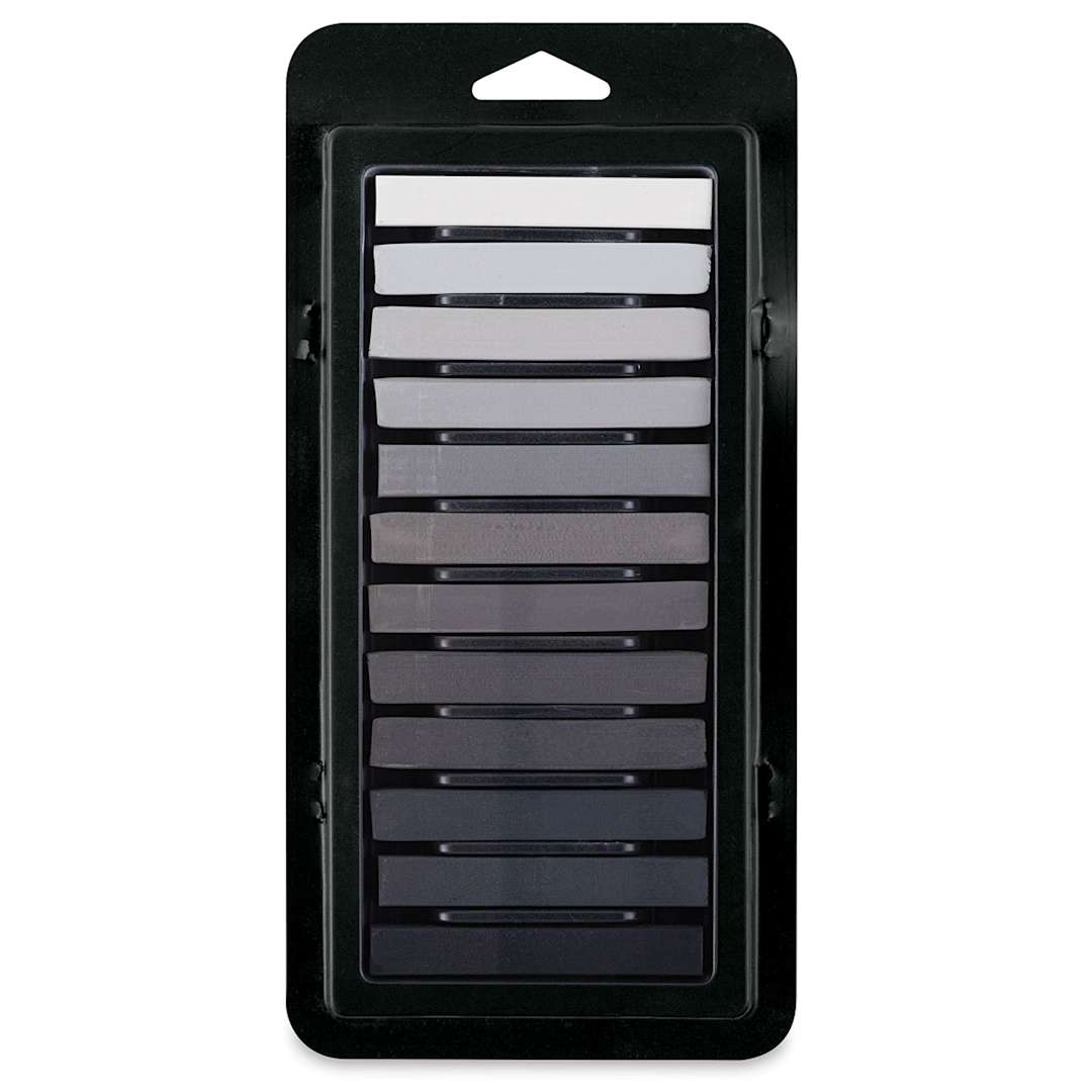 Open in modal - Jackson Artist Soft Pastels - Grey Tones, Set of 12, shown in storage tray