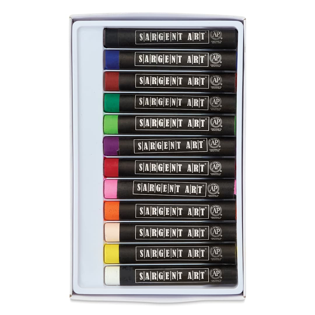 Open in modal - Sargent Art Artists' Oil Pastels - Set of 12, set contents shown inside of the packaging