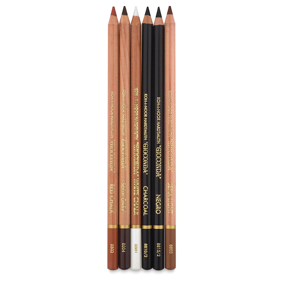 Open in modal - Koh-I-Noor Gioconda Artist's Charcoal Pencils - Set of 6 shown upright
