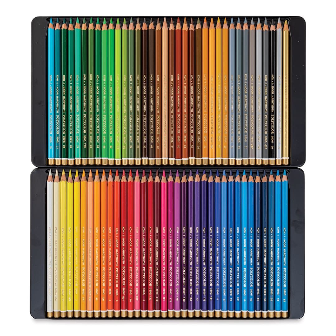 Open in modal - Koh-I-Noor Polycolor Dry Color Drawing Pencils, Set of 72. Inside of package.