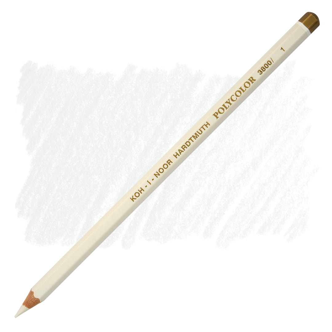 Open in modal - Koh-I-Noor Polycolor Dry Color Drawing Pencil - White 1, swatch and pencil