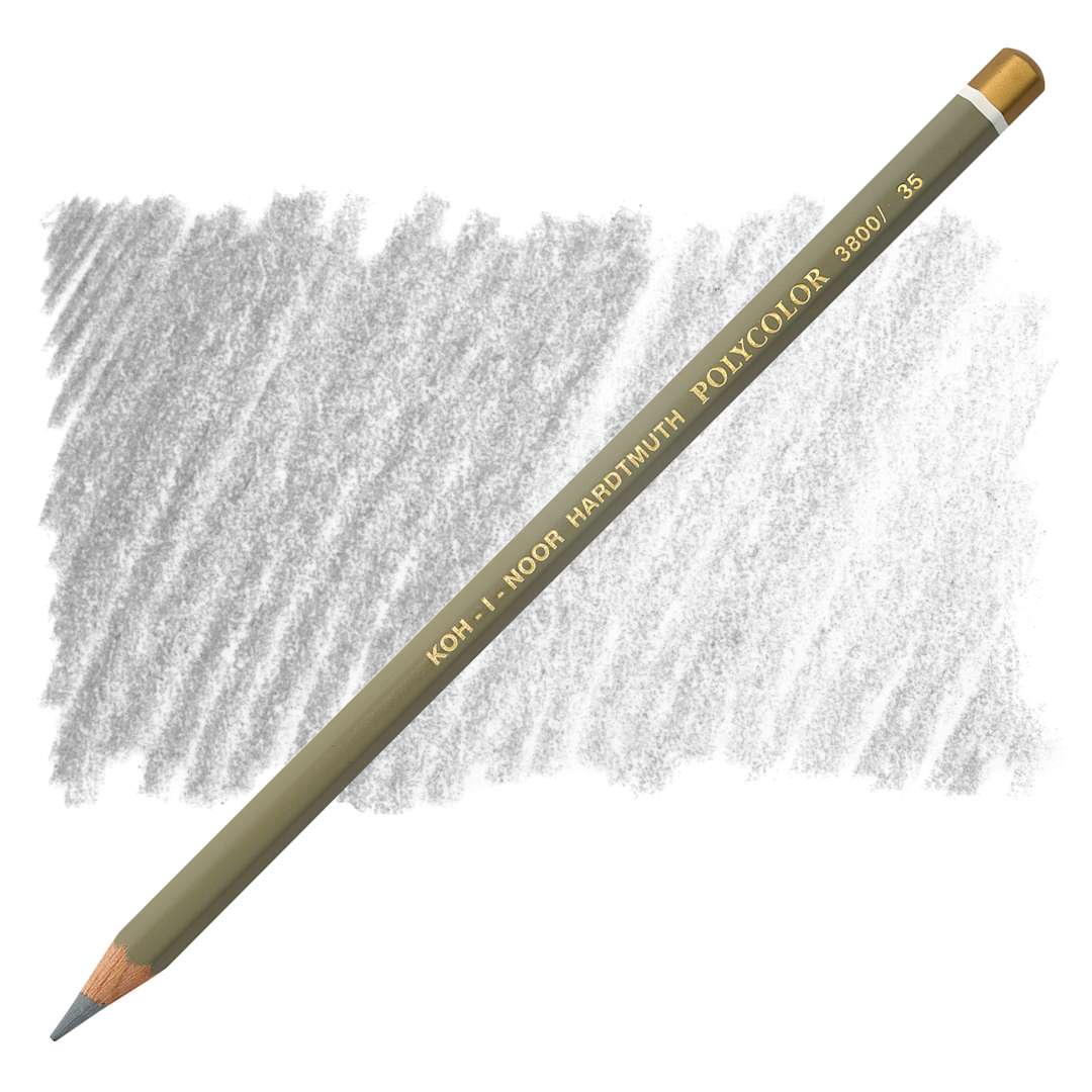Open in modal - Koh-I-Noor Polycolor Dry Color Drawing Pencil - Grey 35, swatch and pencil