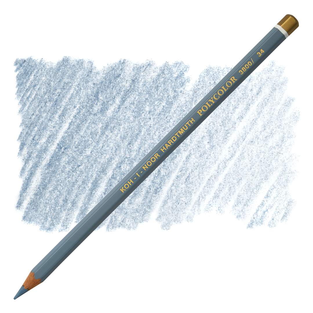 Open in modal - Koh-I-Noor Polycolor Dry Color Drawing Pencil - Bluish Grey 34, swatch and pencil