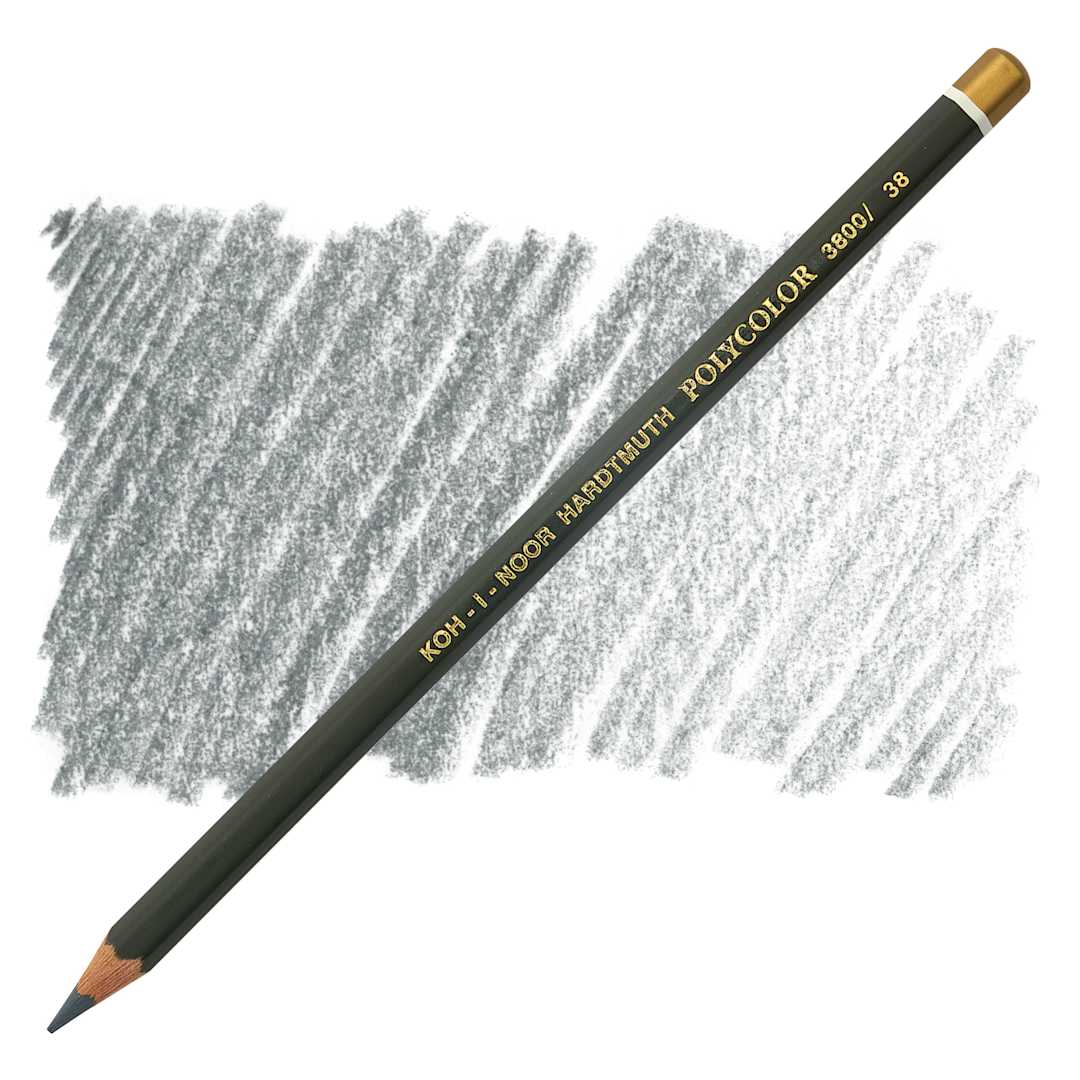 Open in modal - Koh-I-Noor Polycolor Dry Color Drawing Pencil - Cold Grey 38, swatch and pencil