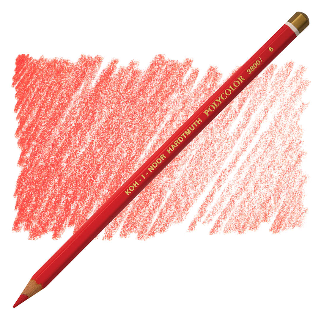Open in modal - Koh-I-Noor Polycolor Dry Color Drawing Pencil - Vermilion 6, swatch and pencil