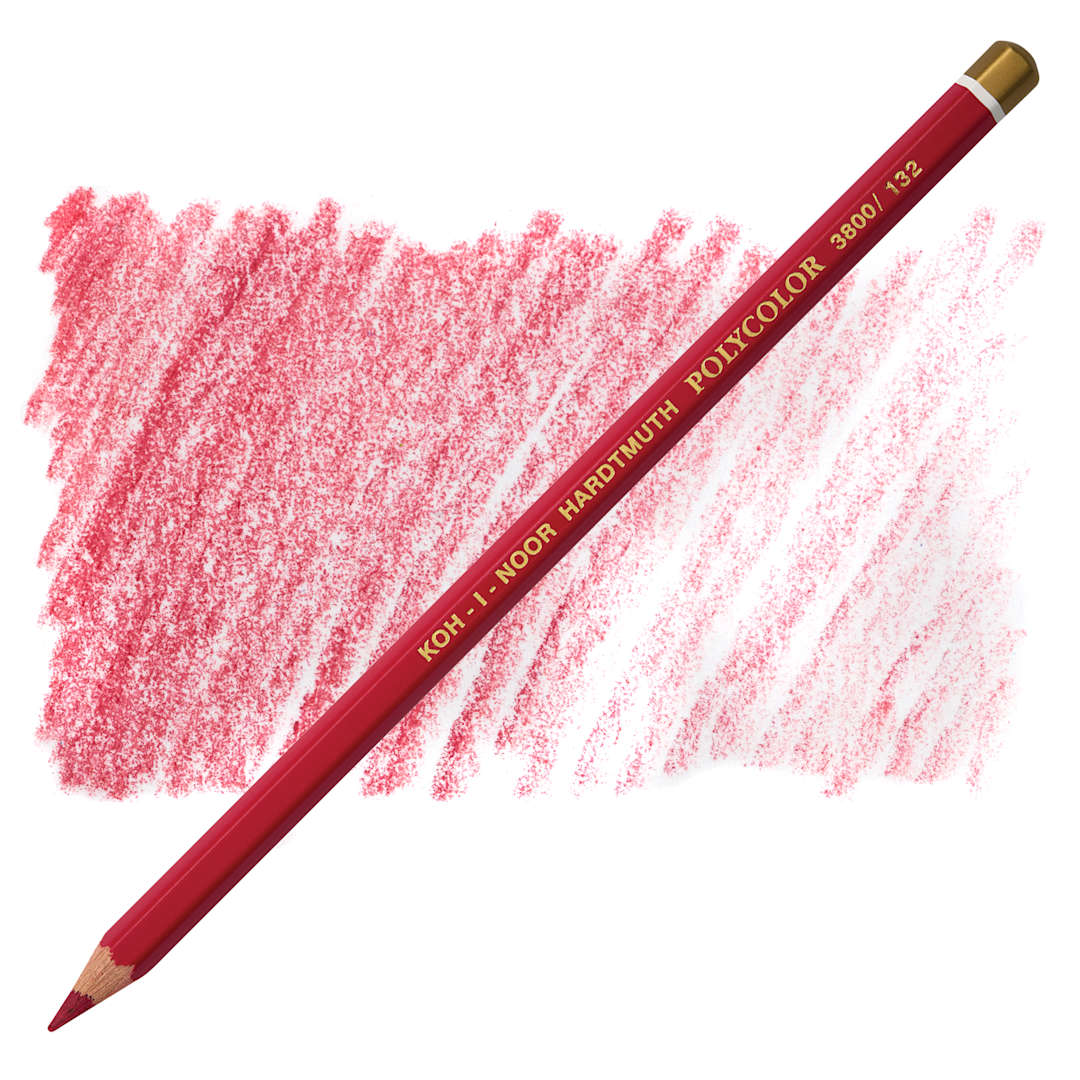 Open in modal - Koh-I-Noor Polycolor Dry Color Drawing Pencil - Cherry Red 132, swatch and pencil