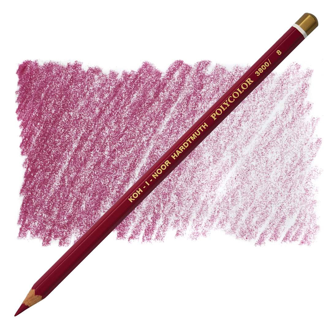 Open in modal - Koh-I-Noor Polycolor Dry Color Drawing Pencil - Bordeaux Red 8, swatch and pencil