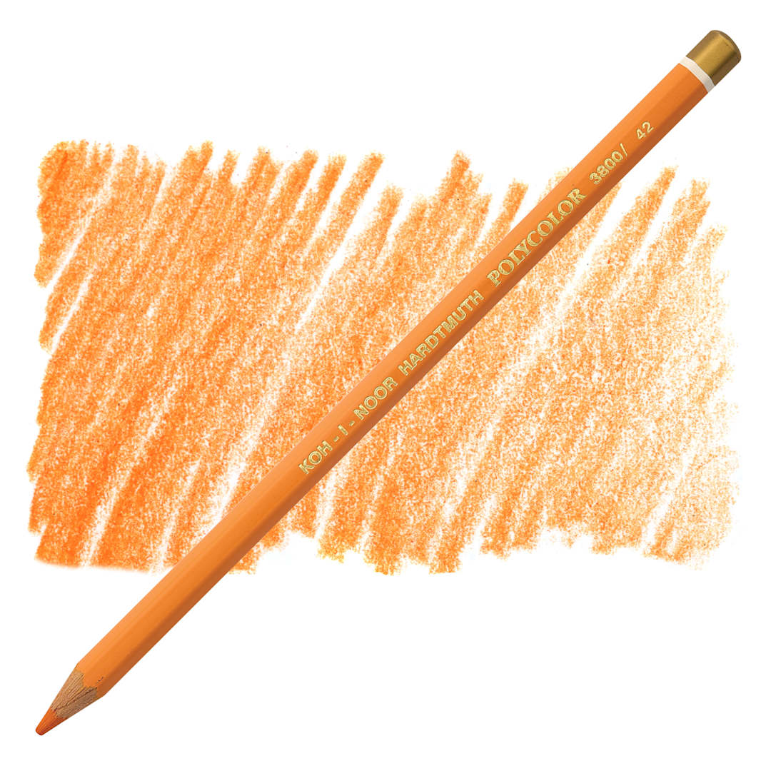 Open in modal - Koh-I-Noor Polycolor Dry Color Drawing Pencil - Orange Yellow 42, swatch and pencil