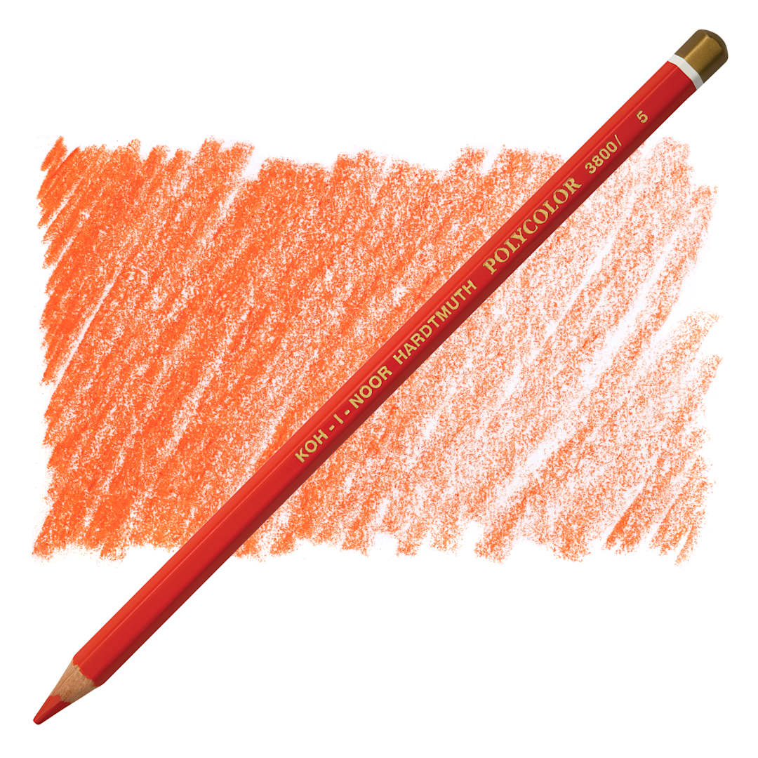 Open in modal - Koh-I-Noor Polycolor Dry Color Drawing Pencil - Orange 5, swatch and pencil
