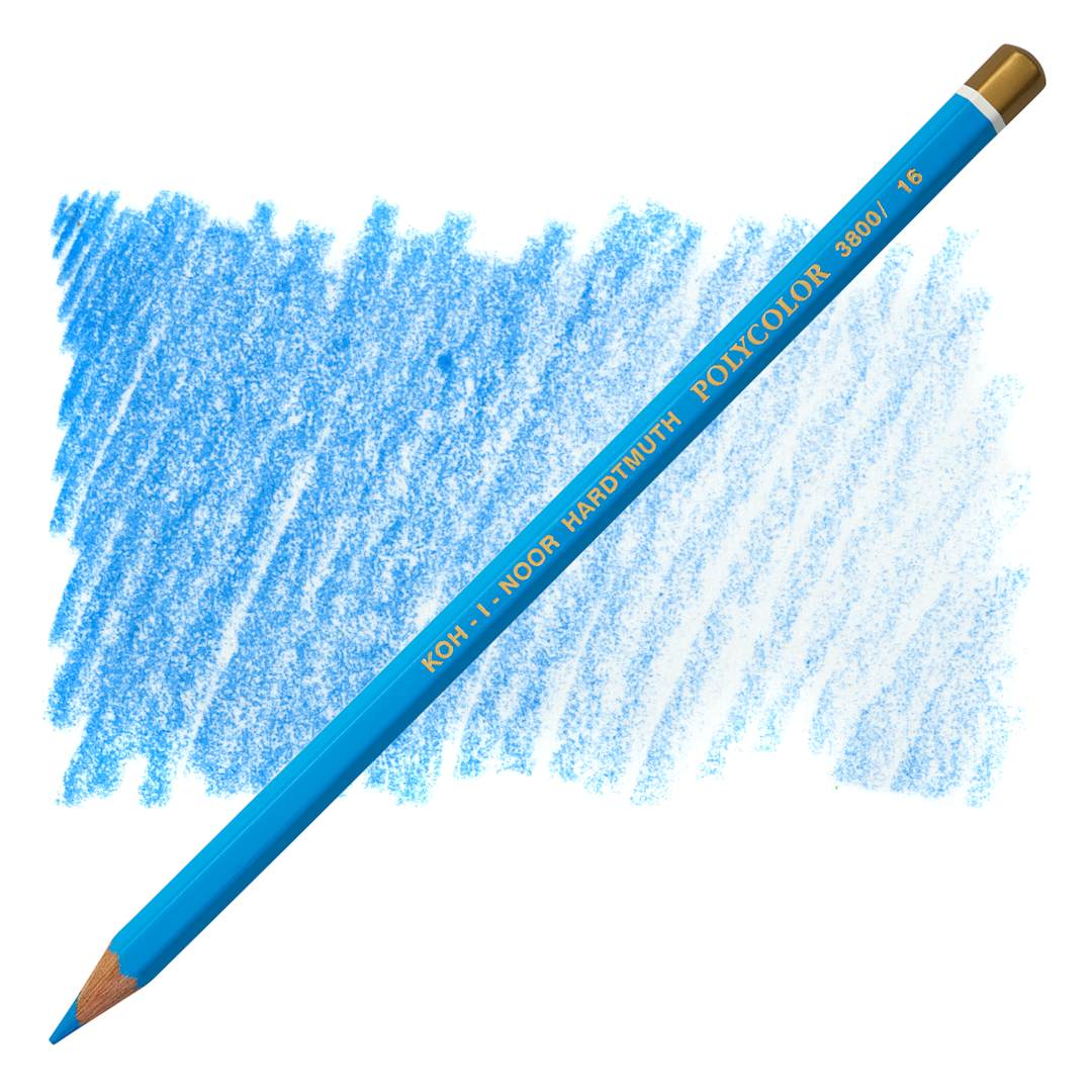 Open in modal - Koh-I-Noor Polycolor Dry Color Drawing Pencil - Sky Blue 16, swatch and pencil