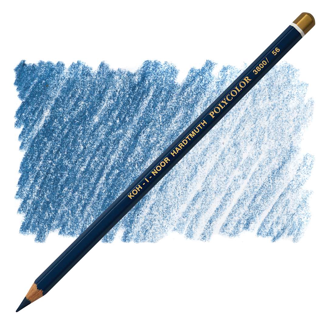Open in modal - Koh-I-Noor Polycolor Dry Color Drawing Pencil - Indigo Blue 56, swatch and pencil