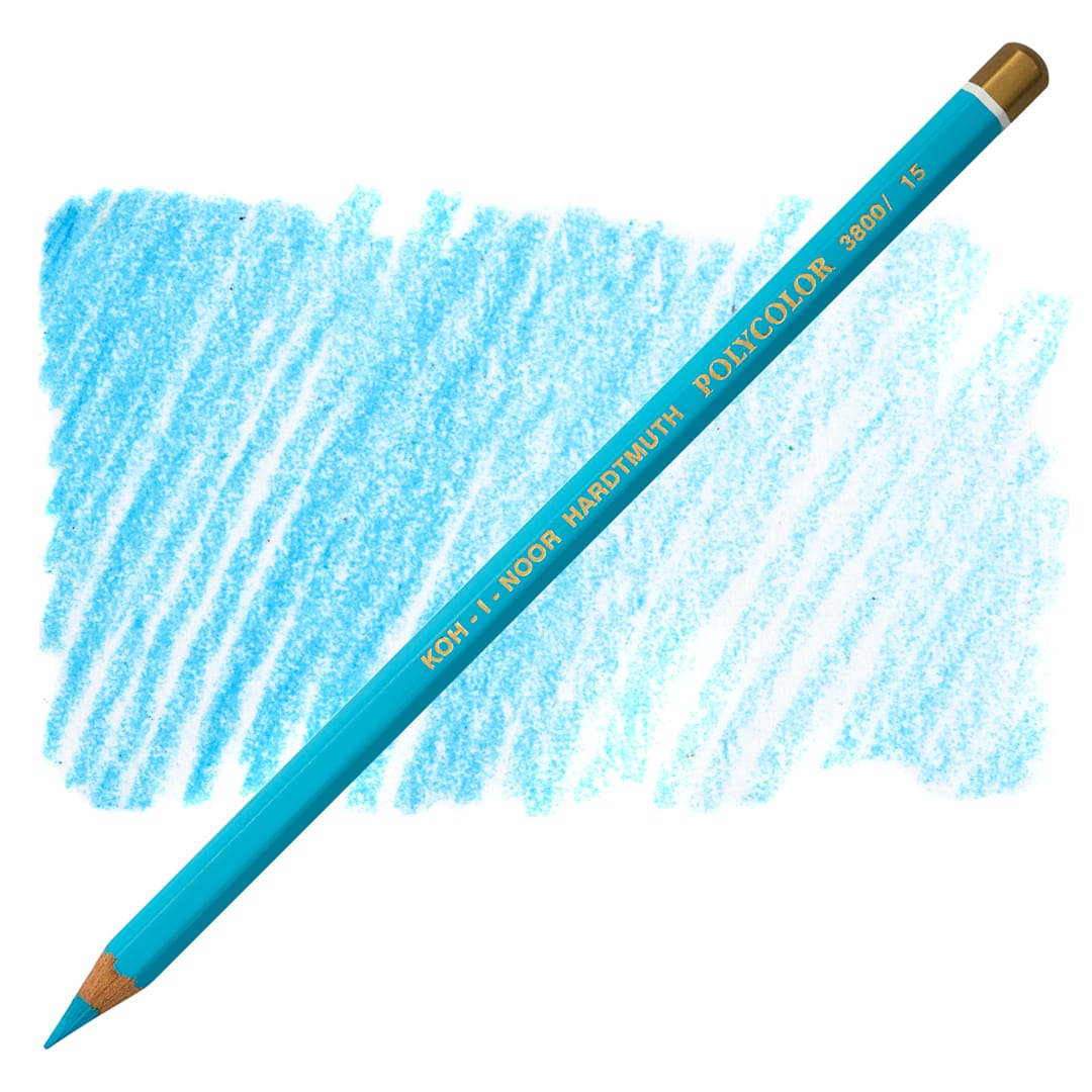 Open in modal - Koh-I-Noor Polycolor Dry Color Drawing Pencil - Ice Blue 15, swatch and pencil