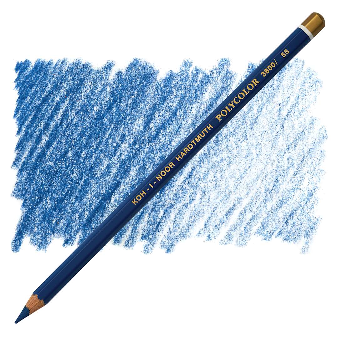 Open in modal - Koh-I-Noor Polycolor Dry Color Drawing Pencil - Permanent Blue 55, swatch and pencil