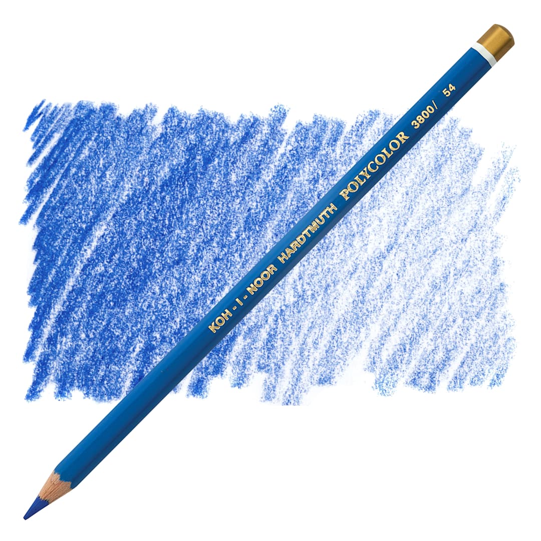 Open in modal - Koh-I-Noor Polycolor Dry Color Drawing Pencil - Cobalt Dark 54, swatch and pencil