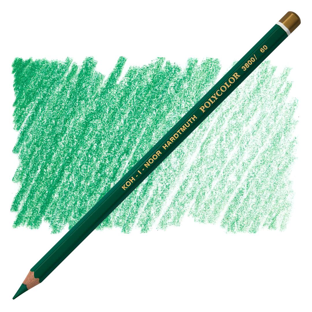 Open in modal - Koh-I-Noor Polycolor Dry Color Drawing Pencil - Emerald Green 60, swatch and pencil