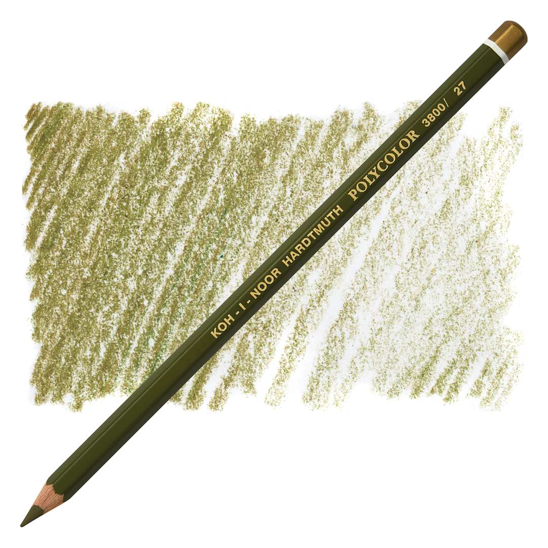 Open in modal - Koh-I-Noor Polycolor Dry Color Drawing Pencil - Dark Olive Green 27,  swatch and pencil