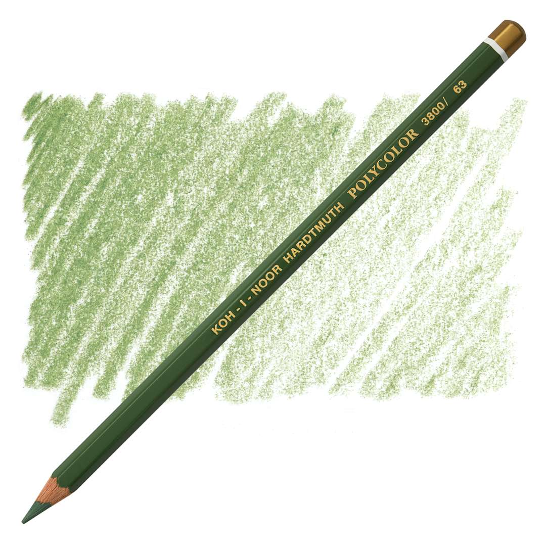 Open in modal - Koh-I-Noor Polycolor Dry Color Drawing Pencil - Olive Green Light 63, swatch and pencil