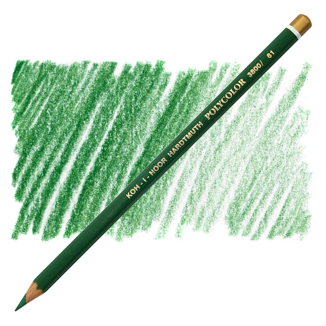 Open in modal - Koh-I-Noor Polycolor Dry Color Drawing Pencil - Sap Green 61, swatch and pencil
