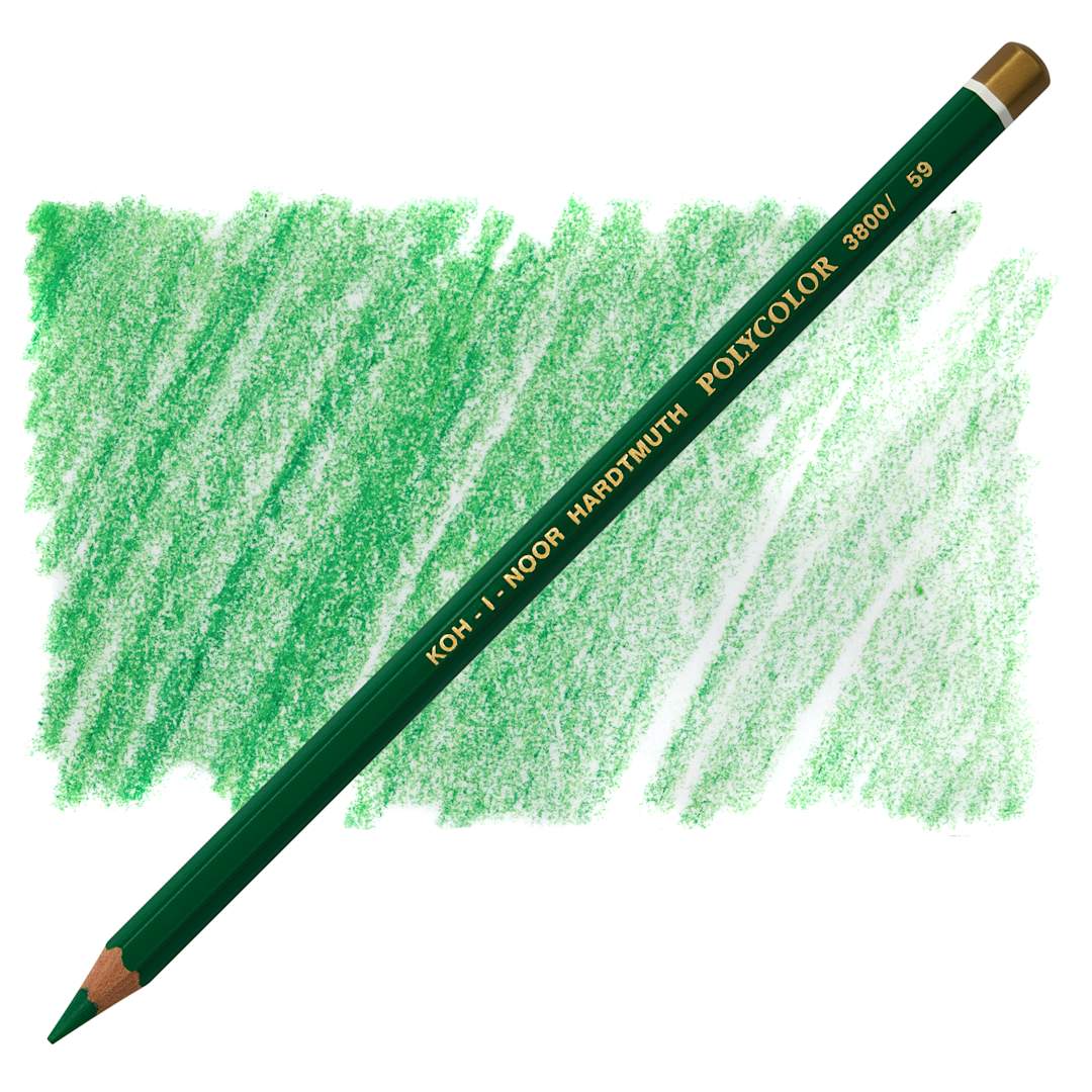 Open in modal - Koh-I-Noor Polycolor Dry Color Drawing Pencil - Grass Green Dark 59, swatch and pencil
