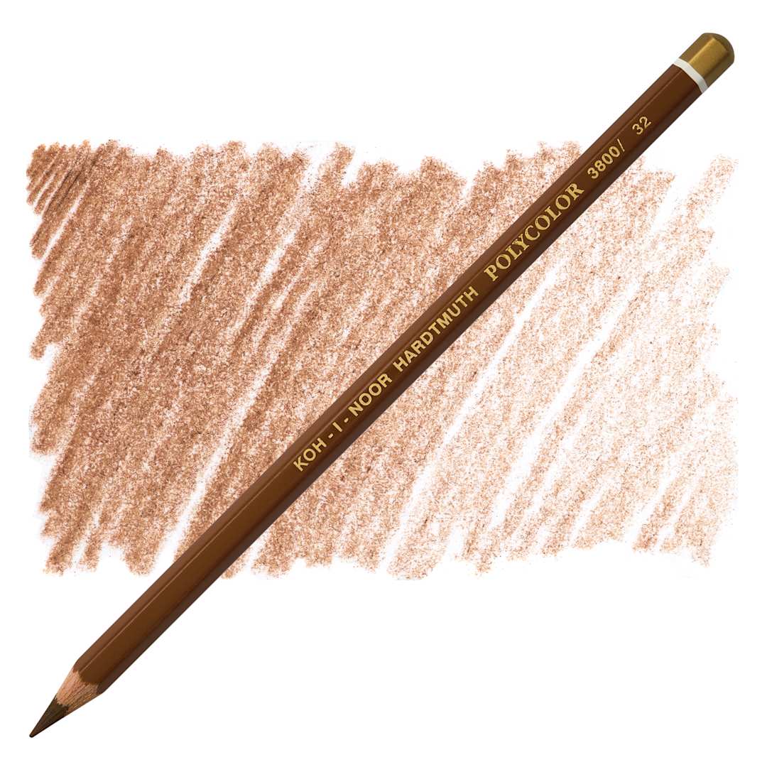 Open in modal - Koh-I-Noor Polycolor Dry Color Drawing Pencil - Brown 32, swatch and pencil