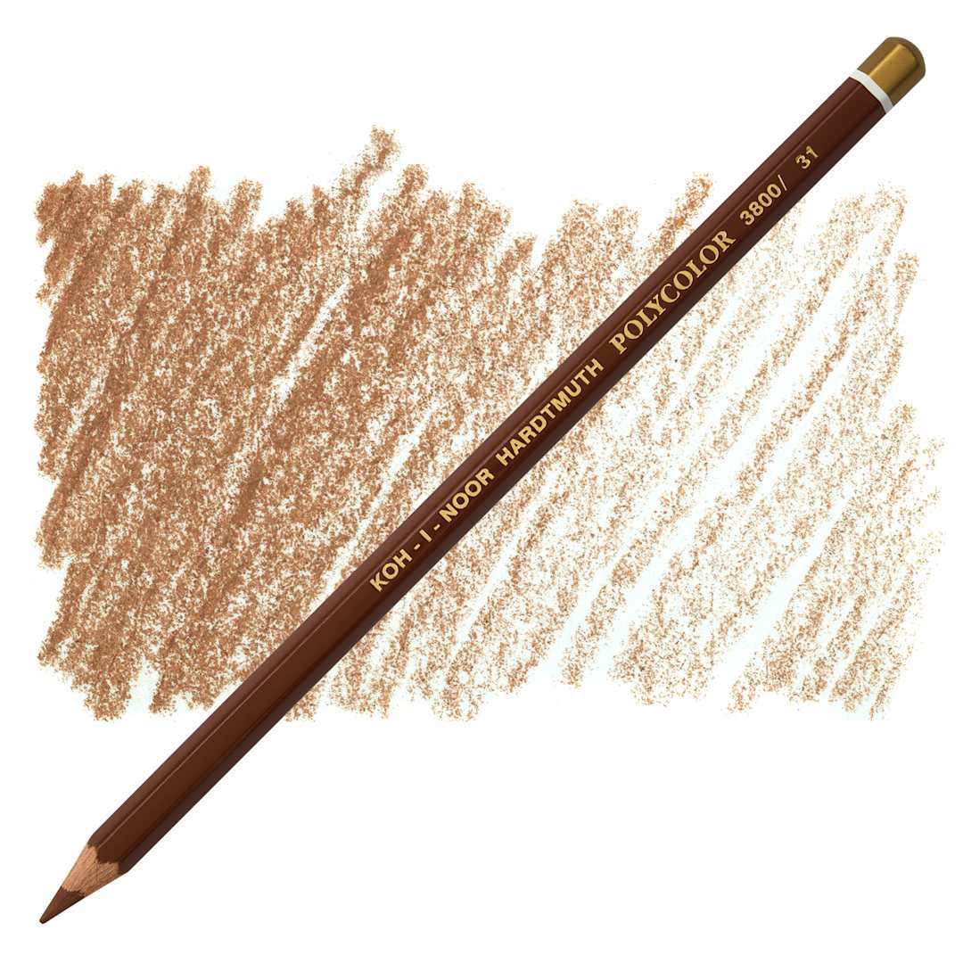 Open in modal - Koh-I-Noor Polycolor Dry Color Drawing Pencil - Light Brown 31, swatch and pencil