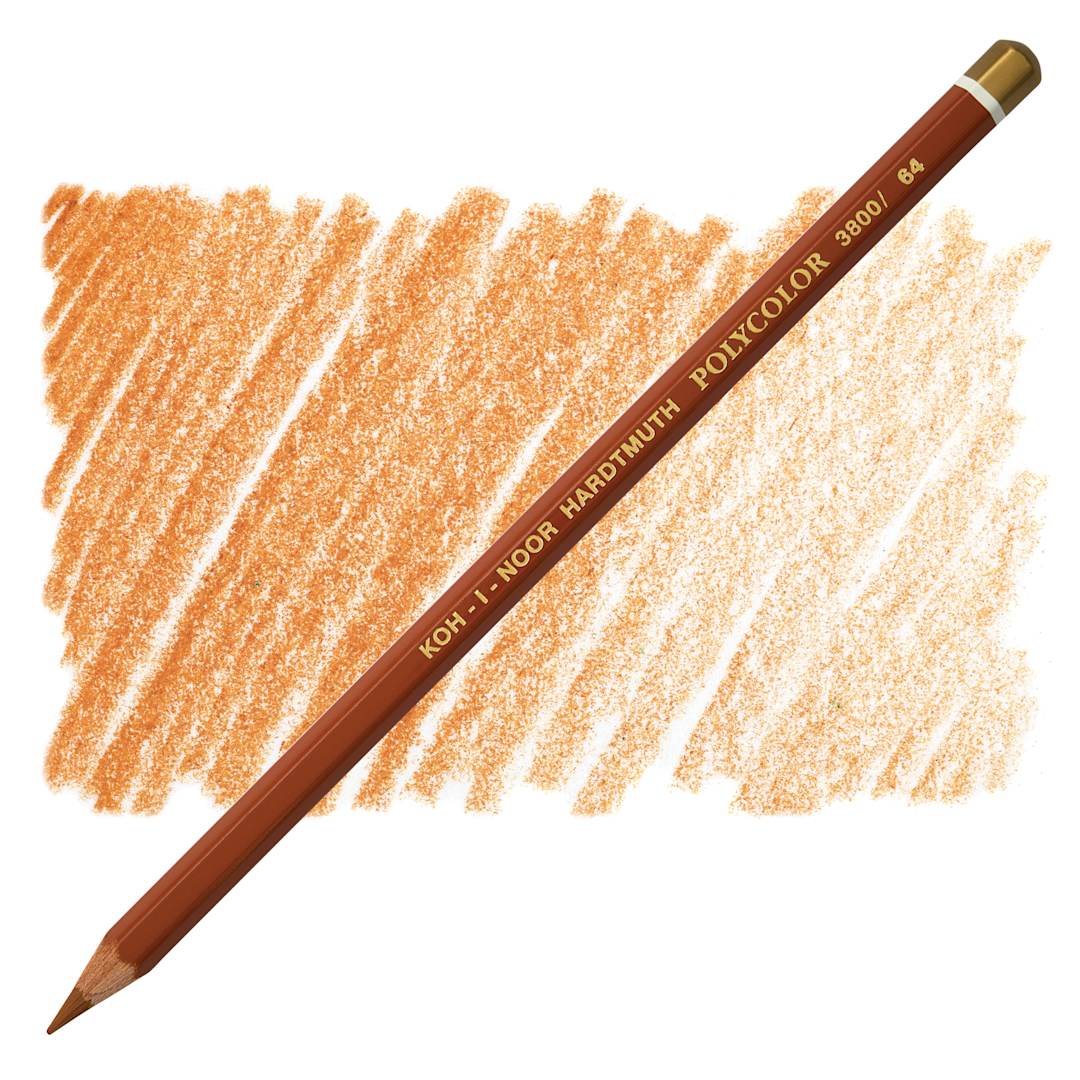 Open in modal - Koh-I-Noor Polycolor Dry Color Drawing Pencil - Burnt Ochre 64, swatch and pencil