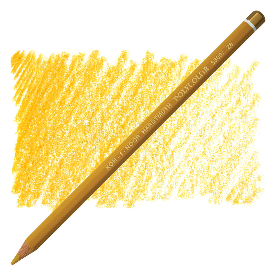 Open in modal - Koh-I-Noor Polycolor Dry Color Drawing Pencil - Gold Ochre 28, swatch and pencil
