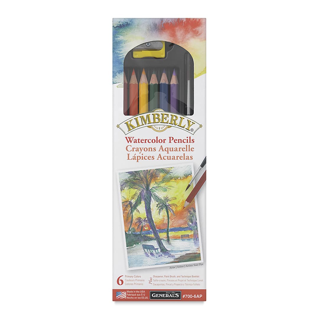 Open in modal - Kimberly Watercolor Pencils and Sets - front of package of 6 pc Primary Colors shown