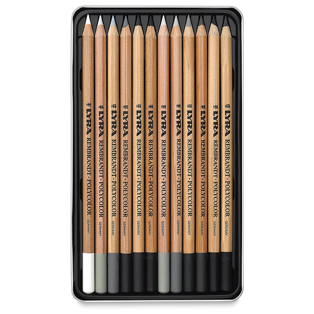 Open in modal - Oil-Based Colored Pencils, Set of 12 Grays, Open package view