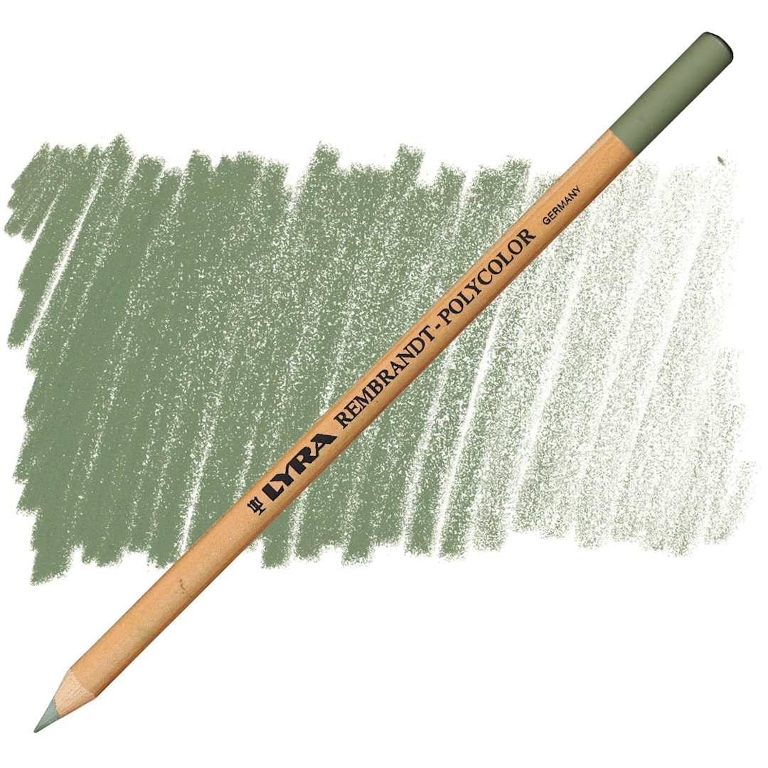 Open in modal - Lyra Rembrandt Polycolor Premium Oil-Based Colored Pencil - Green Earth pencil and swatch