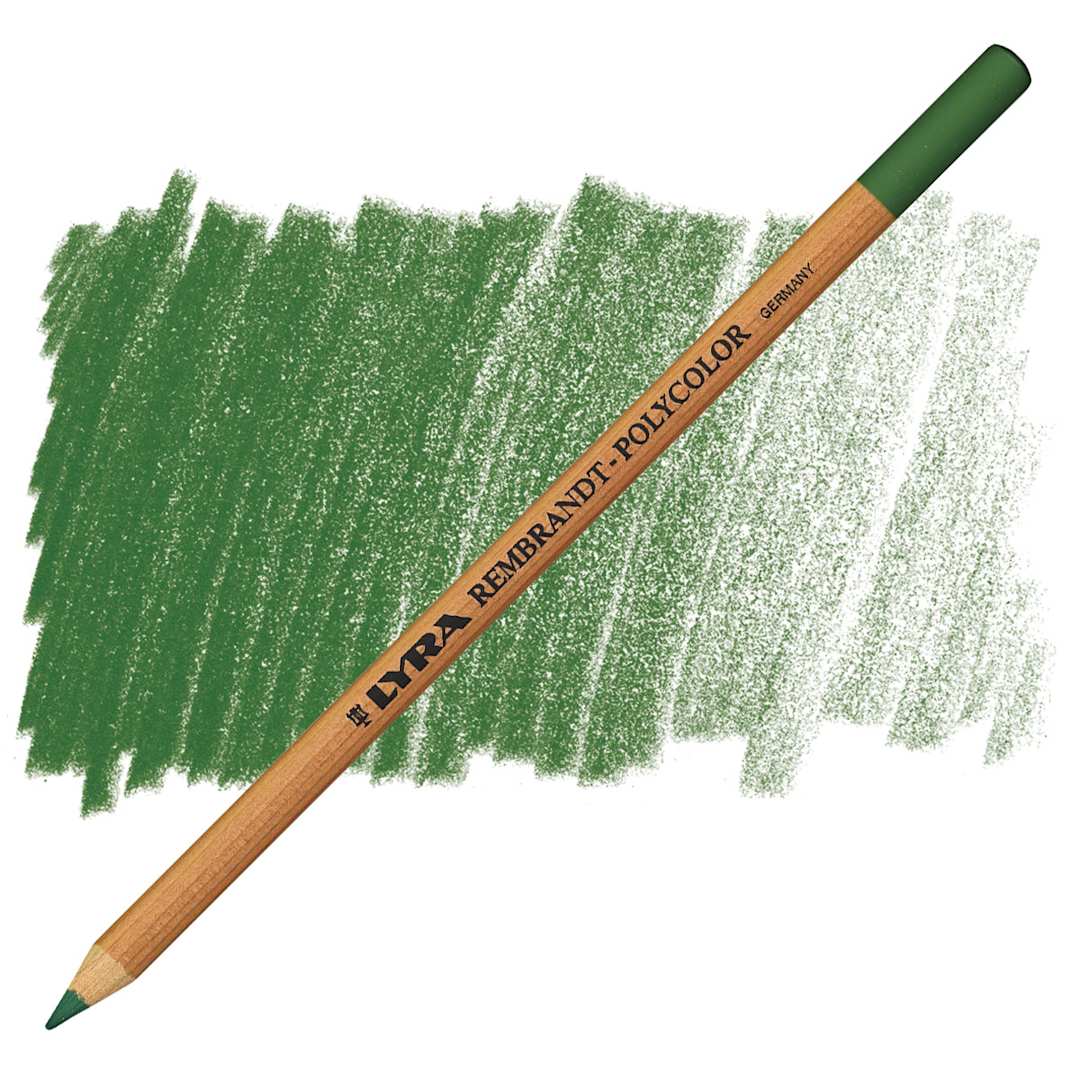 Open in modal - Lyra Rembrandt Polycolor Premium Oil-Based Colored Pencil - Permanent Green pencil and swatch