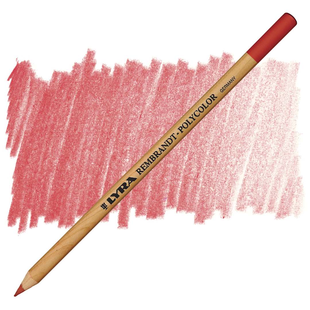 Open in modal - Lyra Rembrandt Polycolor Premium Oil-Based Colored Pencil - Vermilion pencil and swatch
