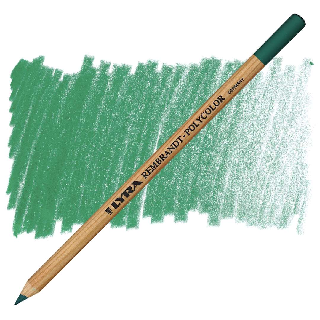Open in modal - Lyra Rembrandt Polycolor Premium Oil-Based Colored Pencil - Viridian pencil and swatch
