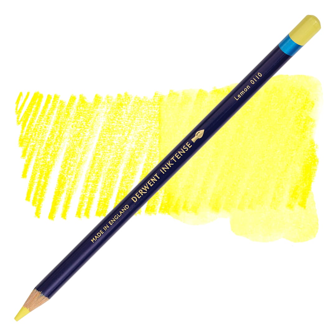Open in modal - Derwent Inktense Pencil - Lemon, swatch and pencil