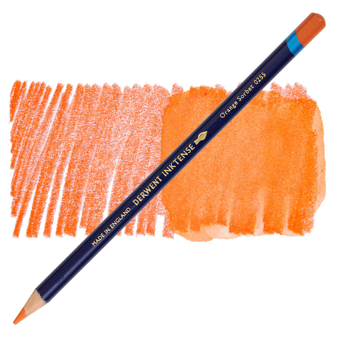 Open in modal - Derwent Inktense Pencil - Orange Sorbet, swatch and pencil