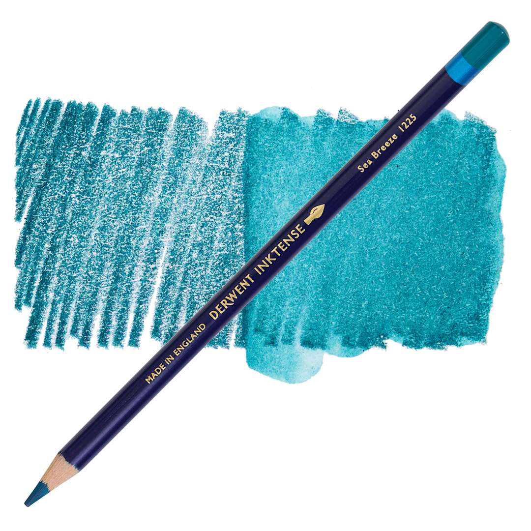 Open in modal - Derwent Inktense Pencil - Sea Breeze, swatch and pencil