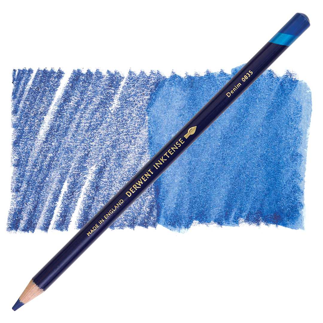 Open in modal - Derwent Inktense Pencil - Denim, swatch and pencil