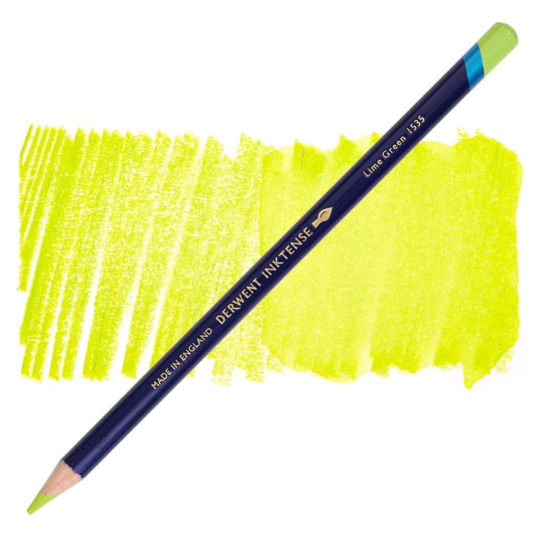 Open in modal - Derwent Inktense Pencil - Lime Green, swatch and pencil
