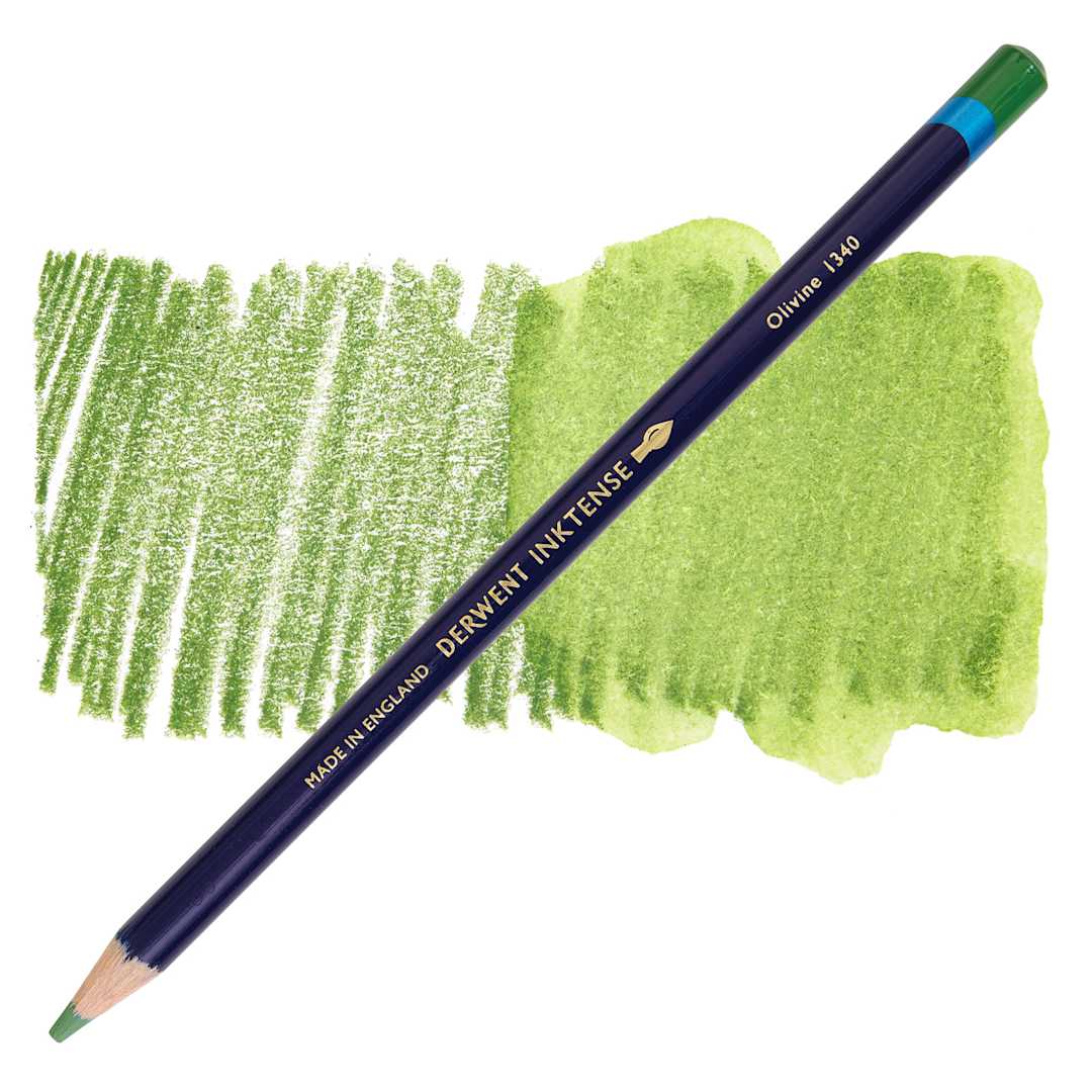 Open in modal - Derwent Inktense Pencil - Olivine, swatch and pencil