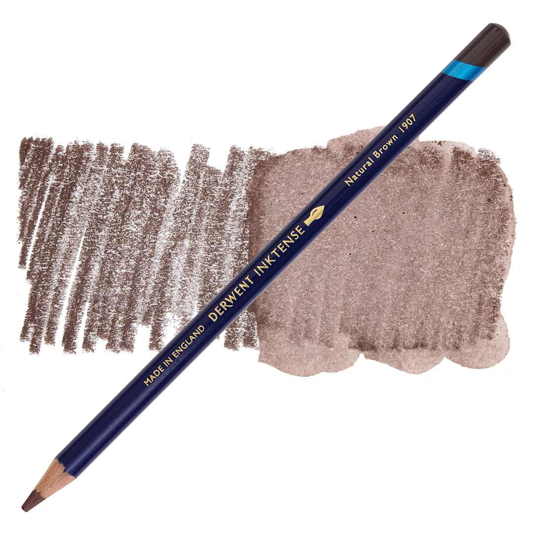 Open in modal - Derwent Inktense Pencil - Natural Brown, swatch and pencil