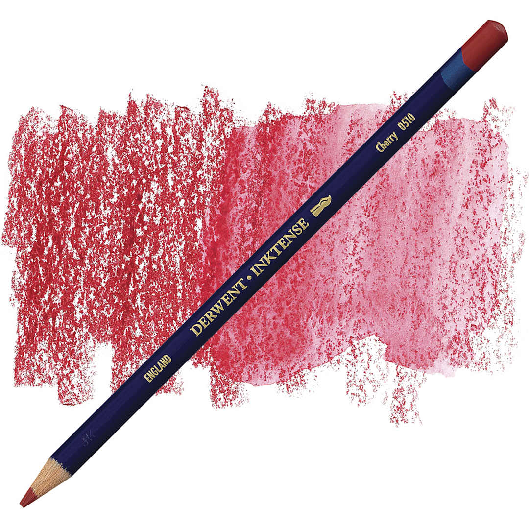 Open in modal - Derwent Inktense Pencil - Cherry pencil and swatch