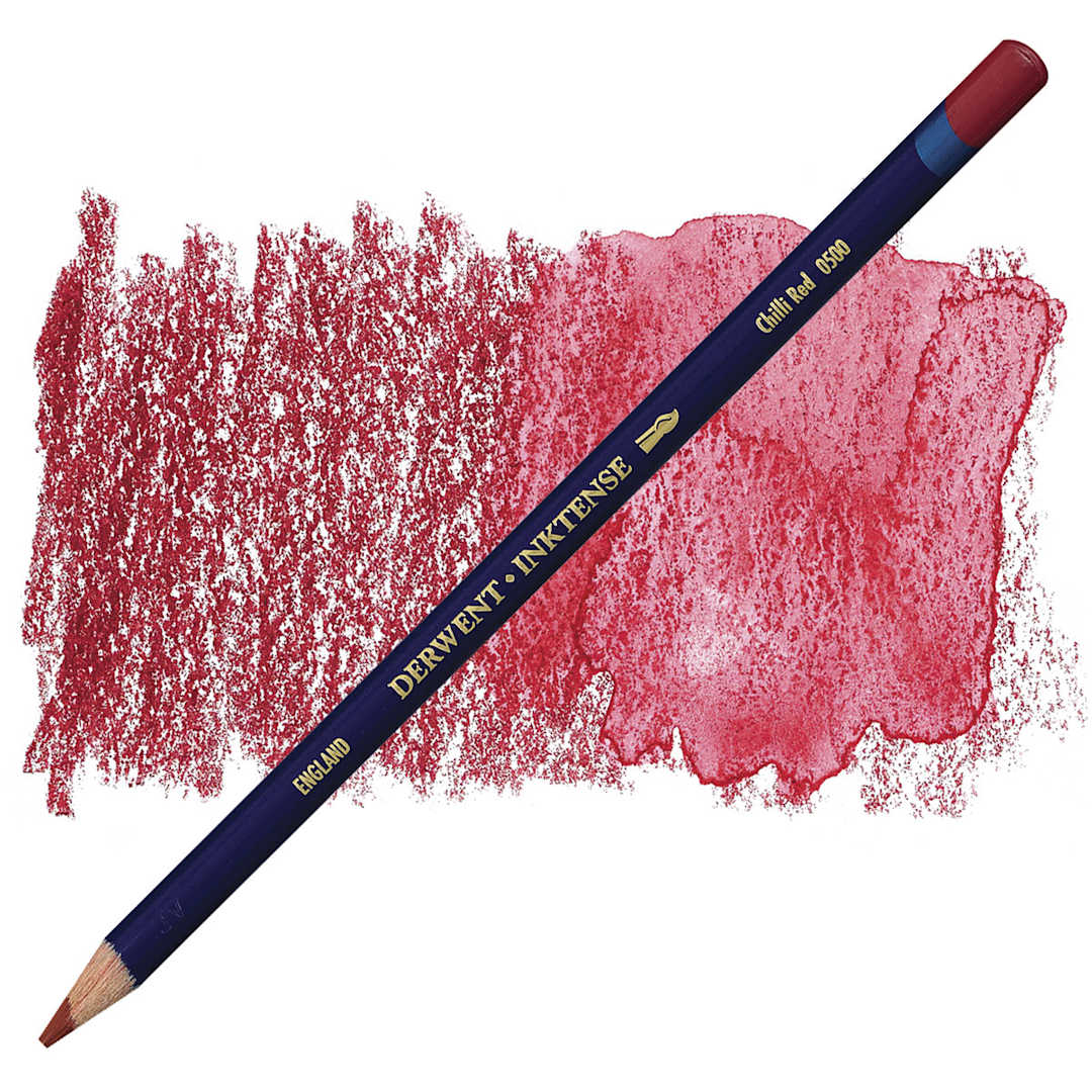 Open in modal - Derwent Inktense Pencil - Chilli Red pencil and swatch