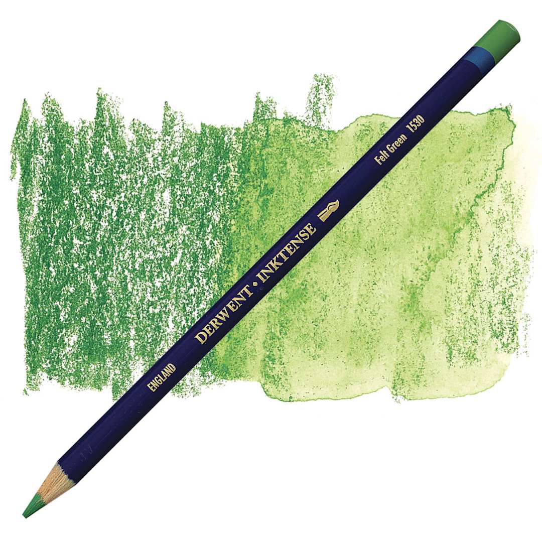 Open in modal - Derwent Inktense Pencil - Felt Green pencil and swatch