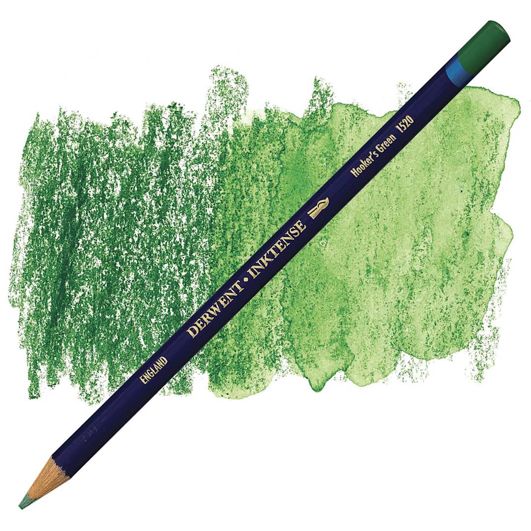 Open in modal - Derwent Inktense Pencil - Hooker's Green pencil and swatch