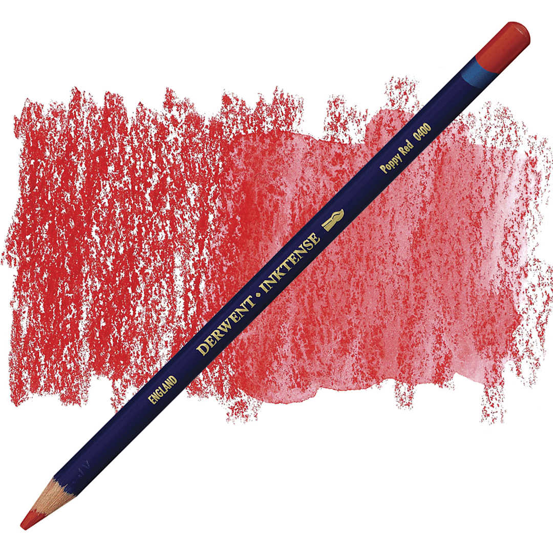 Open in modal - Derwent Inktense Pencil - Poppy Red pencil and swatch