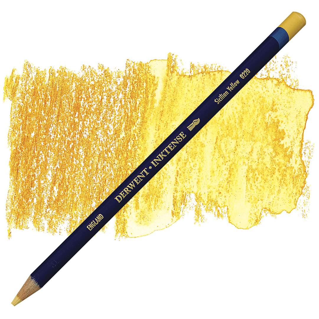 Open in modal - Derwent Inktense Pencil - Sicilian Yellow pencil and swatch