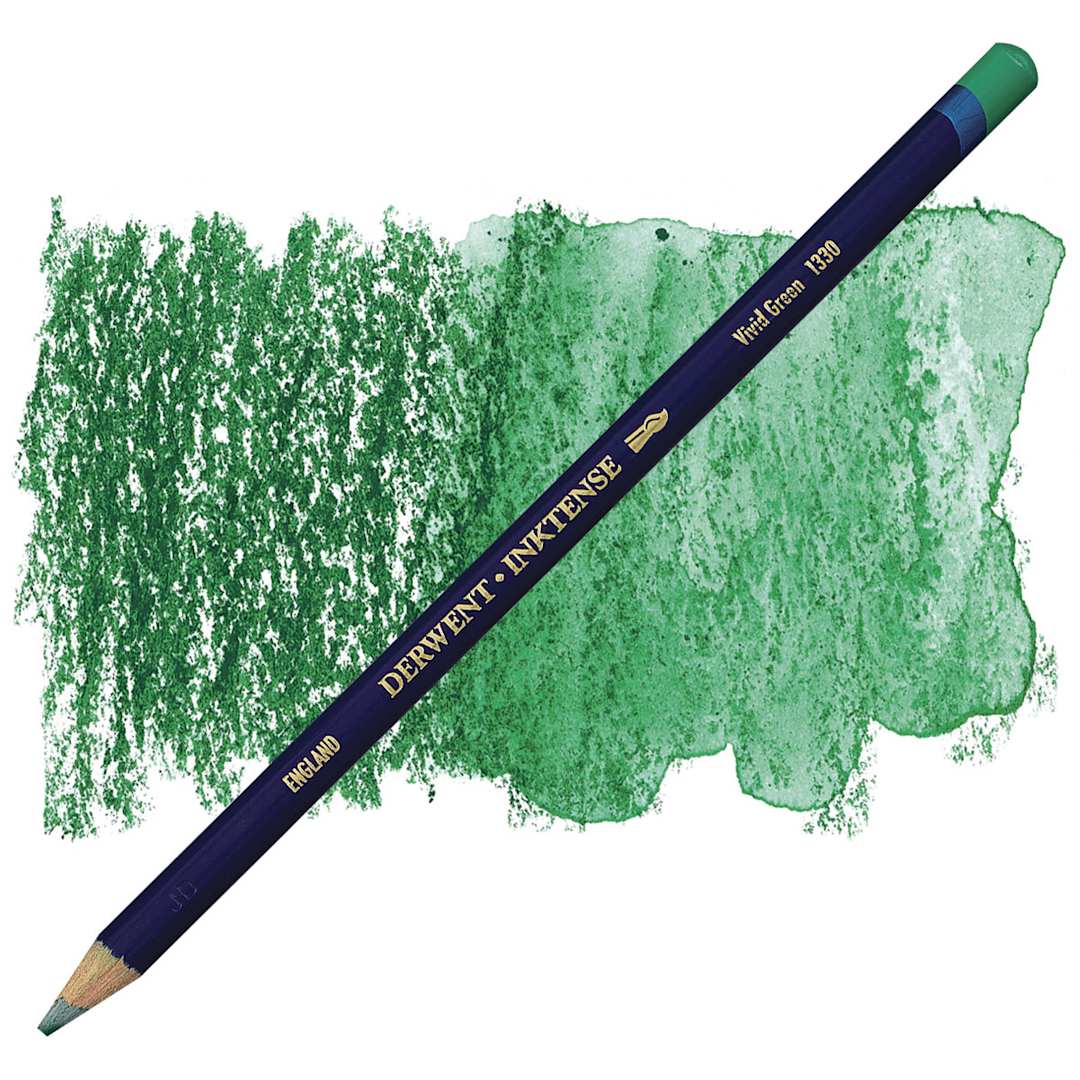 Open in modal - Derwent Inktense Pencil - Vivid Green pencil and swatch